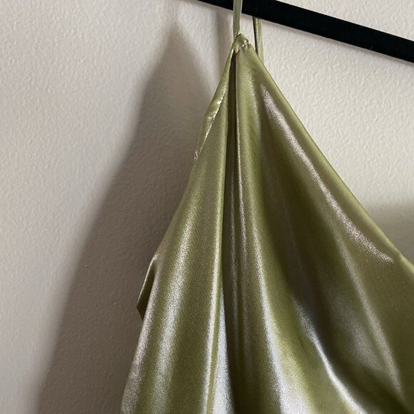 Urban Outfitters Women M Green Metallic Y2K Mallory Asymmetrical Slip Dress NWT - Picture 6 of 14